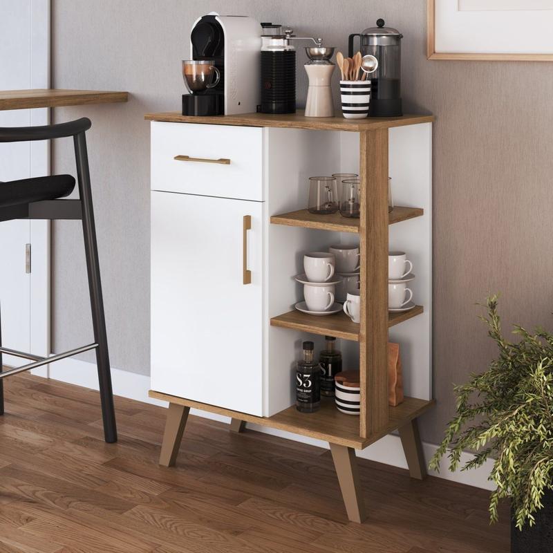 Balcão Multiuso com 1 Gaveta e 3 Prateleiras BA300 Branco/Mel